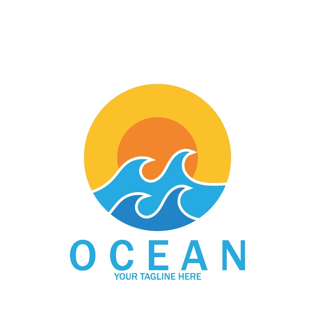 Ocean wave sun vector logo icon vector illustration template design