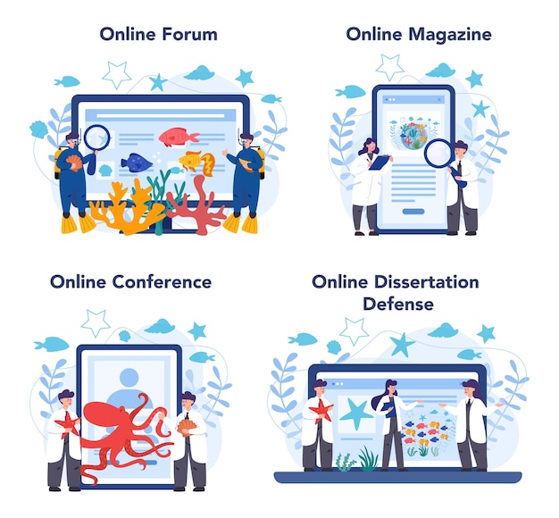 Oceanologist online service or platform set. Practical studying all aspects of the world's ocean. Online forum, magazine, dessertation defense and conference.