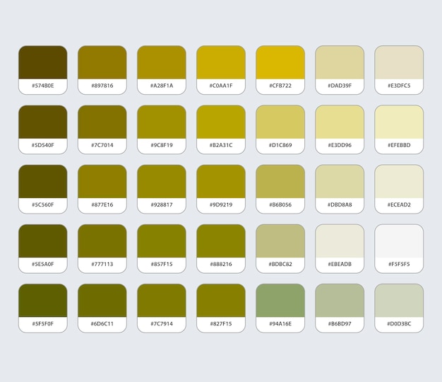 Ocher color palette with hex