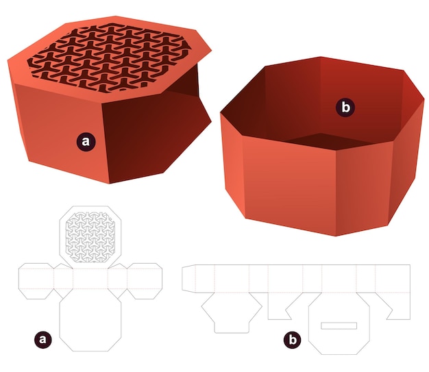 Octagonal tray with stenciled Japanese pattern cover die cut template and 3D mockup