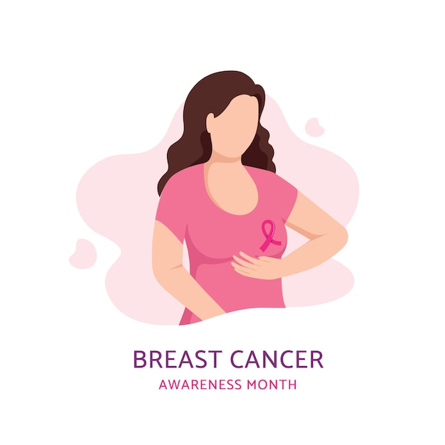 Vector october breast cancer awareness month woman with a pink ribbon banner web template poster