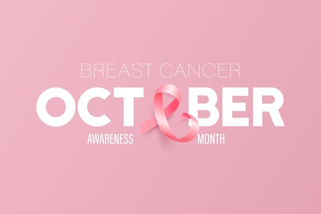 Vector october breast cancer banner card placard with vector 3d realistic pink ribbon breast cancer