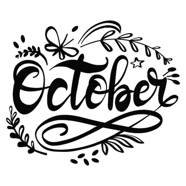 October hand lettering phrase with elements vector illustration