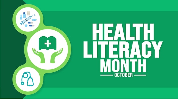 Vector october is health literacy month background template holiday concept background banner placard