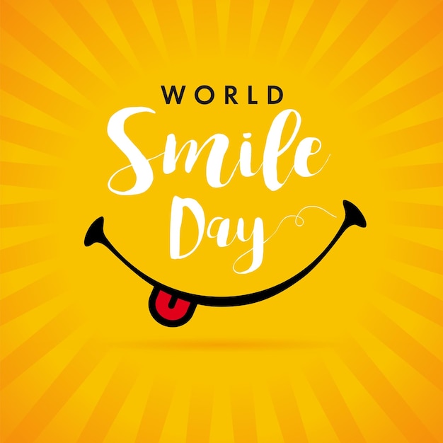 October World Smile Day yellow banner template design. Happy smiling icon and text. Vector emoticon.