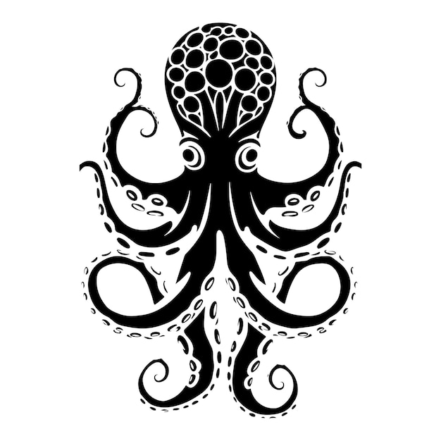 Octopus black silhouette sketch art