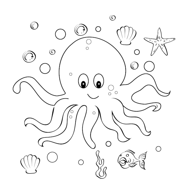 octopus coloring page for kids