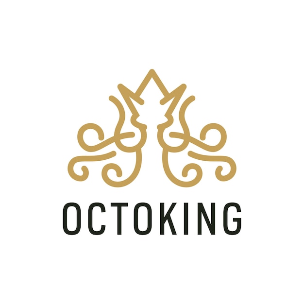 Octopus Crown King Line Art Style Logo Icon Design Idea