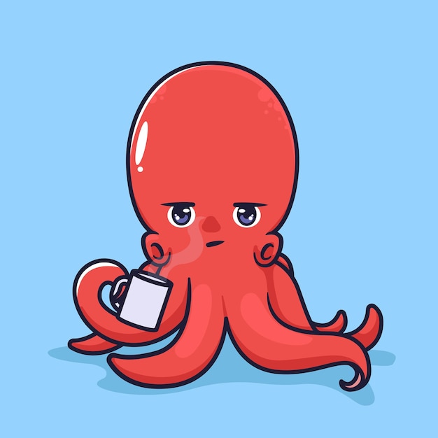 Octopus drink coffee cartoon illustration