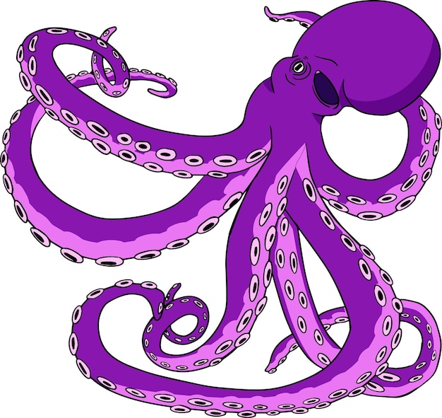 Octopus. Hand drawn underwater creatures. Vector sea life, seafood. Colored marine animals