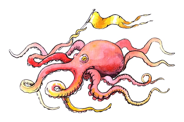 Octopus pink watercolor in abstract style on white background Watercolor pastel splash