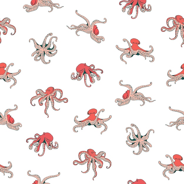 Octopus sea life vector seamless pattern