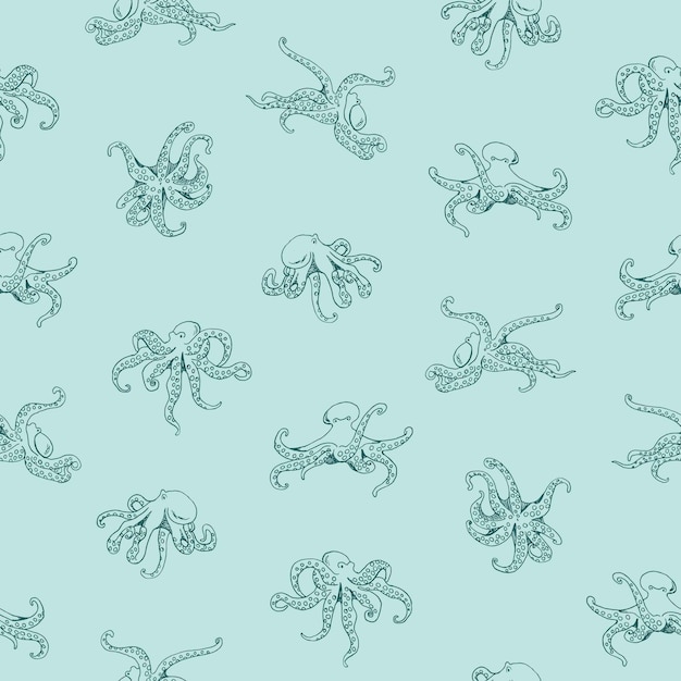 Octopus sea life vector seamless pattern