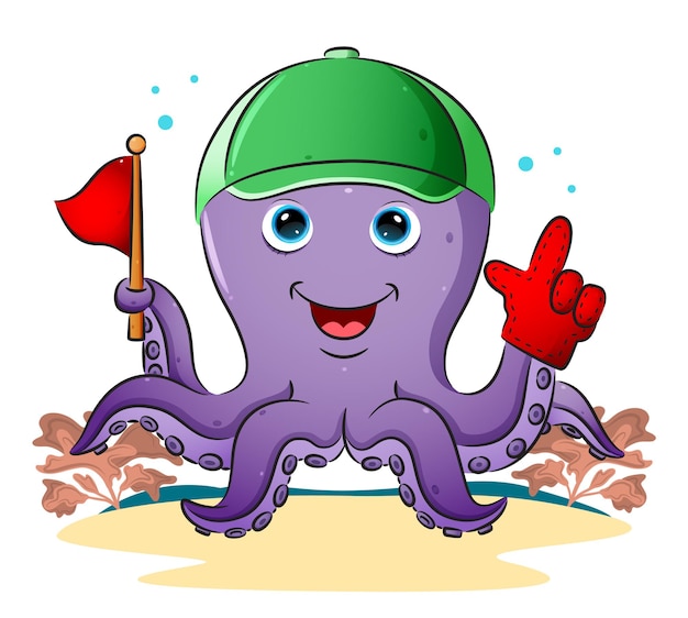 The octopus supporter is holding the colored flag and using the bright cap of illustration