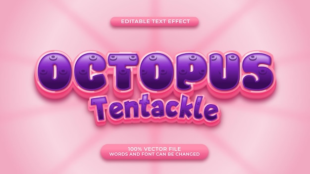 Octopus tentackle text effect cute cartoon style