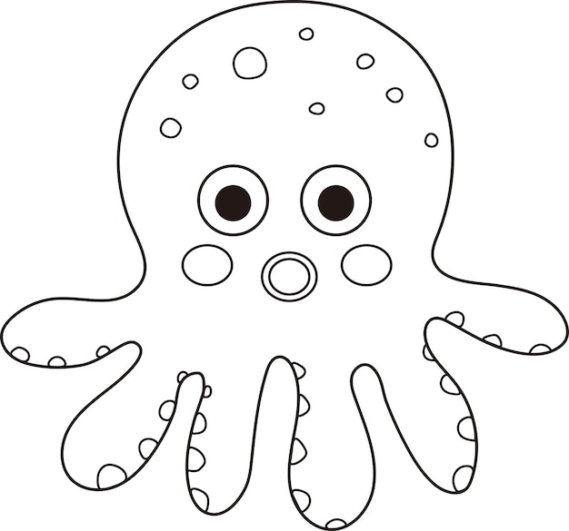 Octopus Tropical Underwater Cartoon Funny Sketch Illustration Graphic Element Art Card