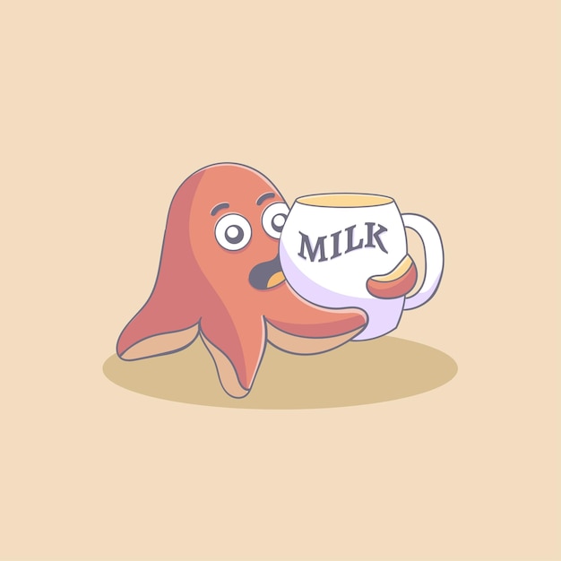 Octopus with milk illustration