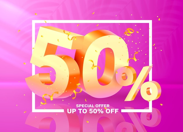 Off discount creative composition d golden sale symbol with decorative objects golden confetti sale ...