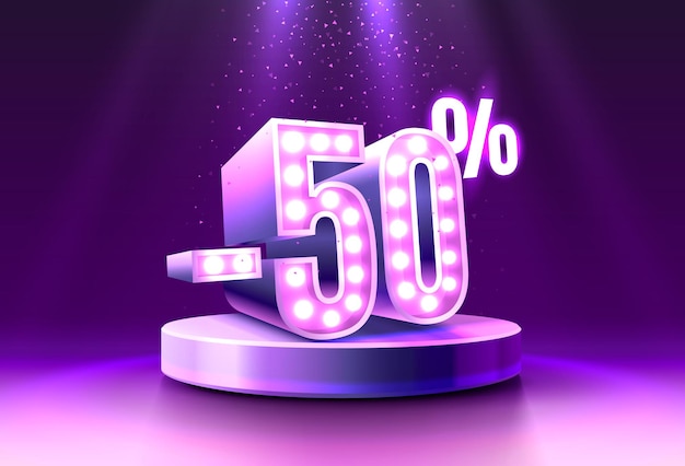 off discount creative composition d sale symbol neon podium gift box sale banner and poster vector