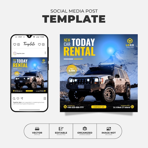 Off Road Car Rental Social Media Instagram Post Template For Promotion