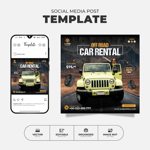 Off Road Car Rental Social Media Instagram Post Template