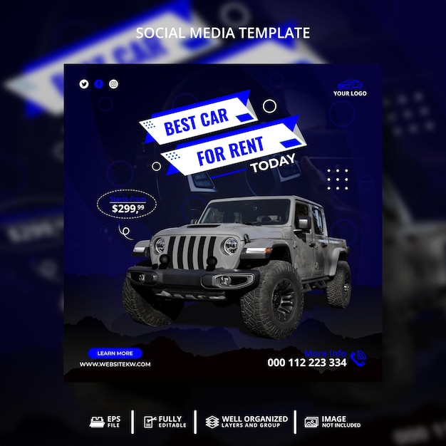 Vector off road car rental social media post template