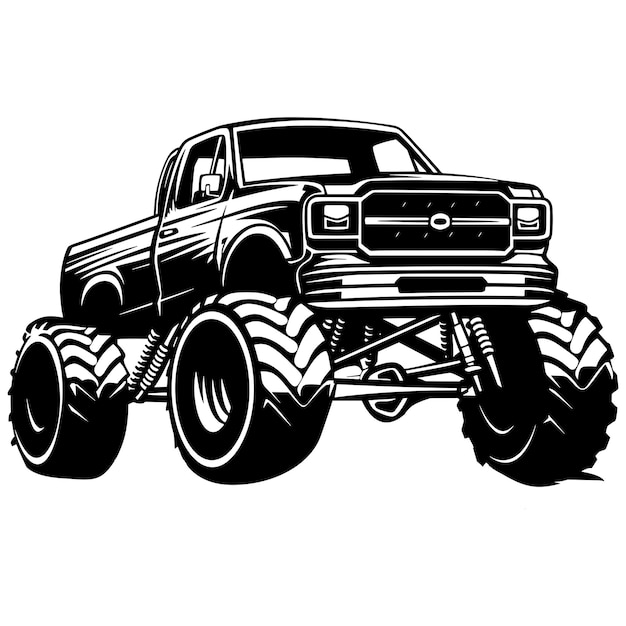 Off road monster truck vector in black and white