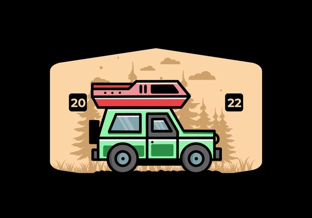 Off road vehicle car camping illustration badge design