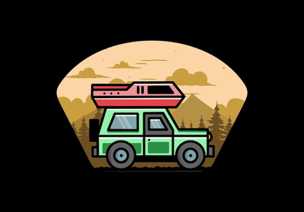 Off road vehicle car camping illustration badge design