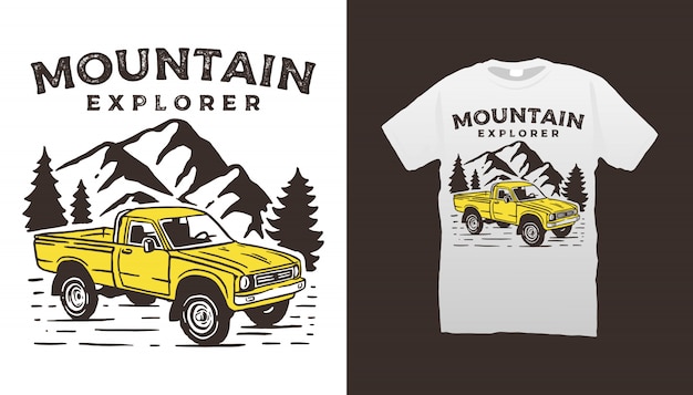 Off-road Vehicle and mountain illustration tshirt design