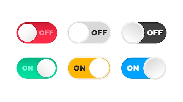 On and Off Toggle Switch Slider buttons to turn on and off