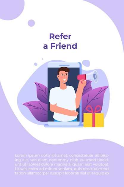 Offers referral gifts, online reward, digital referral program concept. Gift box vector illustration.