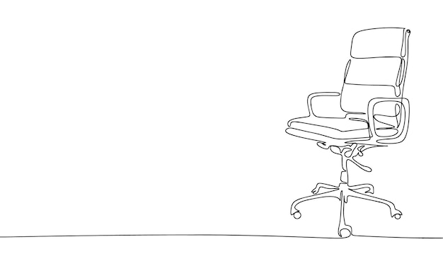 Office armchair one line continuous Office concept banner Line art outline vector illustration