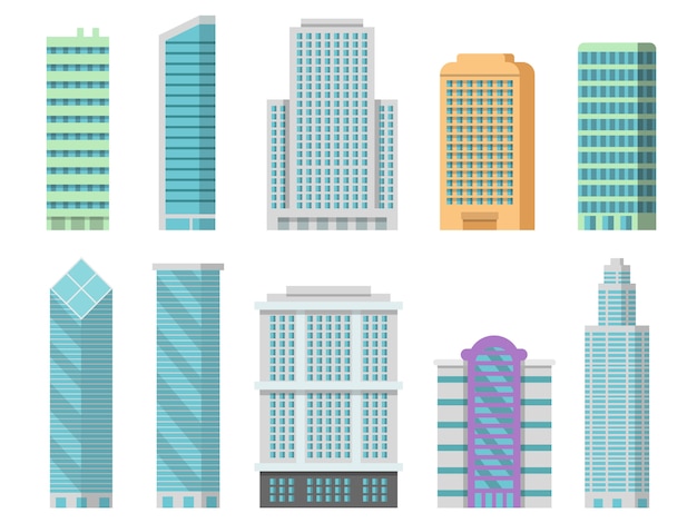  office buildings isolate on white of modern skyscrapers