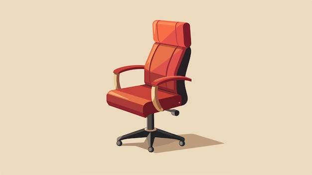 an office chair with a red seat and a black leather strap