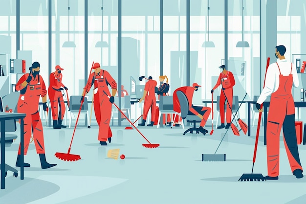 Vector office cleaning service flat illustration