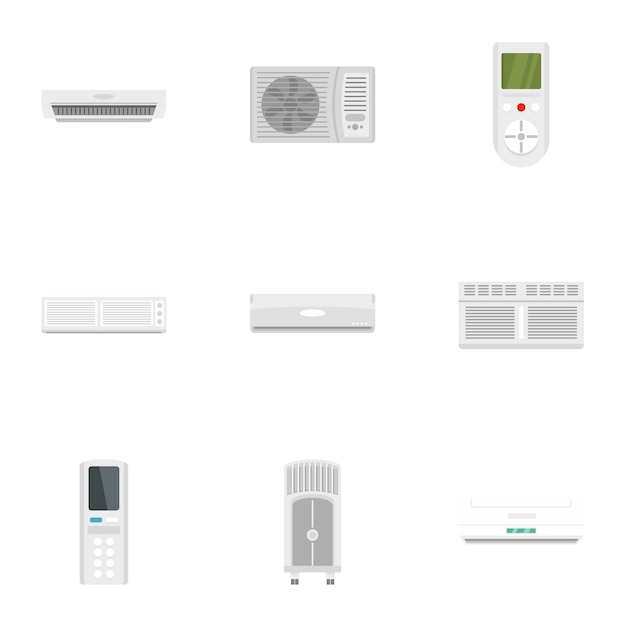 Office conditioner icon set, flat style