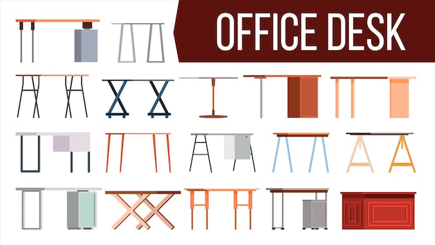 Office Desk Set Vector.