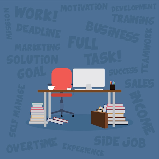 Office desk with book and computer vector art