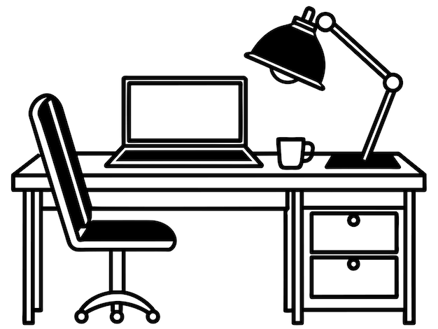 office desk with laptop and lamp