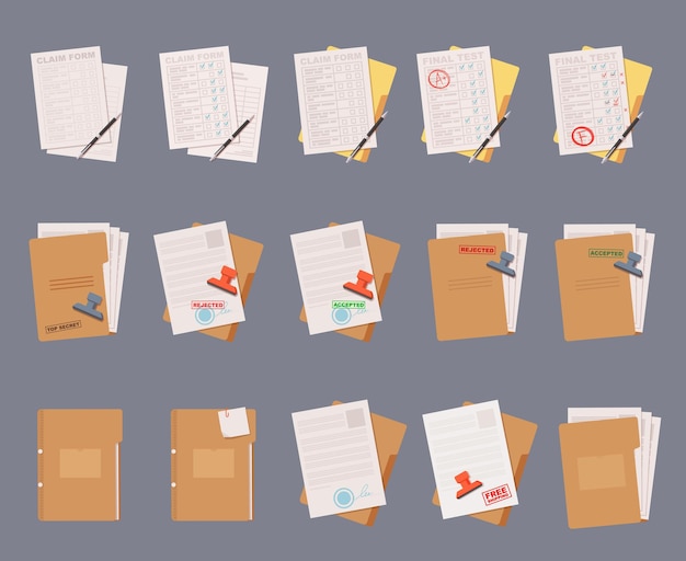 Office documents icons set. Isolated vector illustration