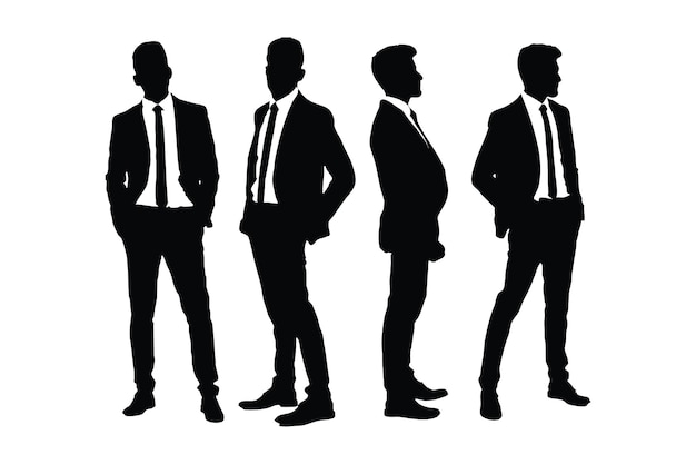 Office employee silhouette vector bundle Anonymous businessmen wearing suits set vector on a white background Male model silhouette with official dresses and standing in different positions