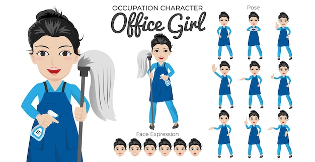 Office Girl Character Set with Variety of Pose and Face Expression