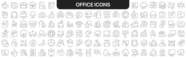 Office icons collection in black Icons big set for design Vector linear icons