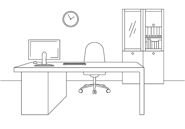 Office in a linear style Workplace with a computer