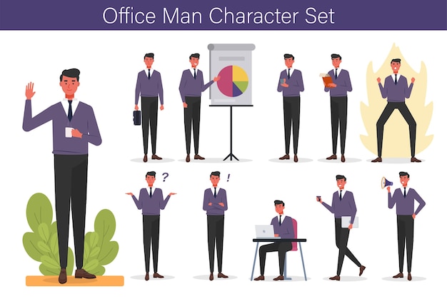 Office Man Character with Expression and Hand Set