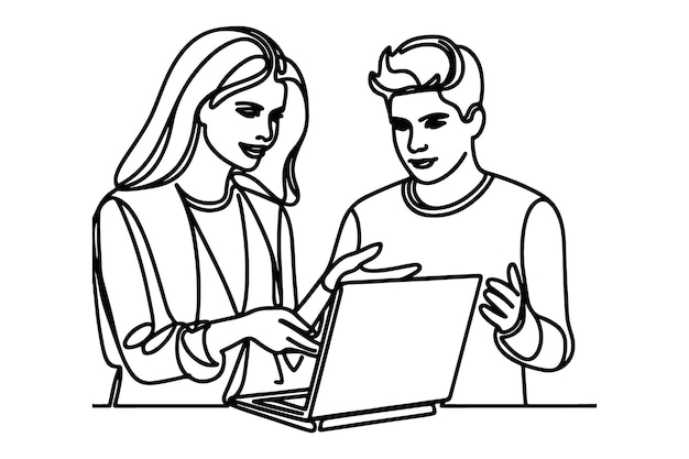 Office meeting continuous one line vector art