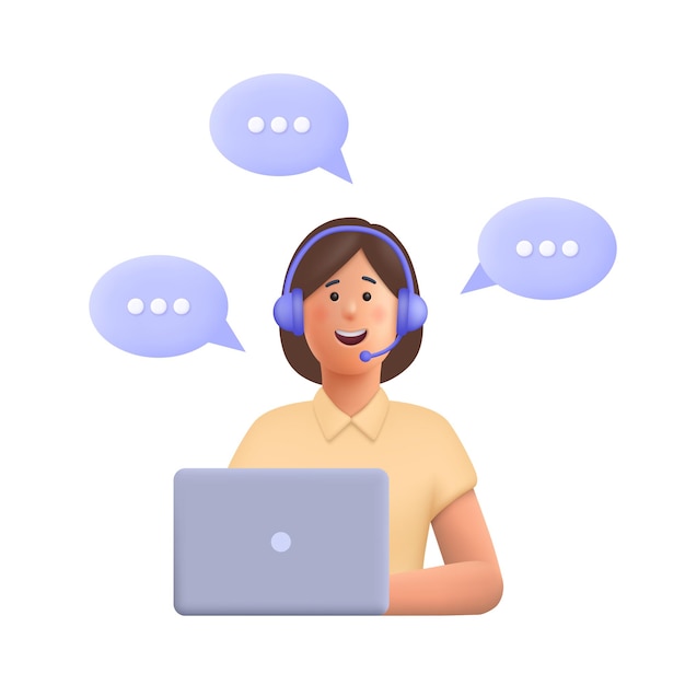 Office operator with headset talking with clients Customer service call center hotline customer support department staff concept 3d vector people character illustration Cartoon minimal style