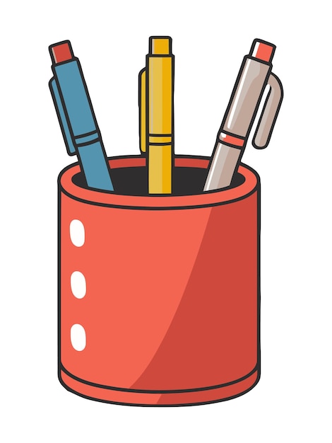 Office pencil and pen holder isolated illustration