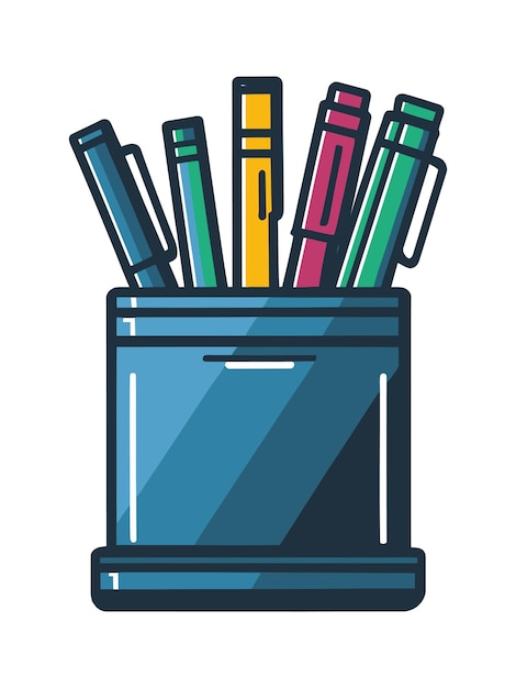 Vector office pencil and pen holder isolated illustration